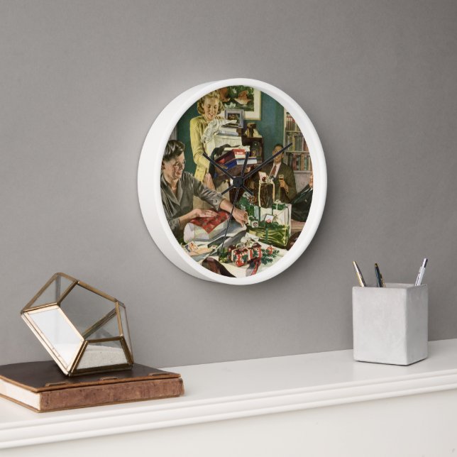 Weihnachten, glückliche Familiengeschenke Wanduhr (Büro)