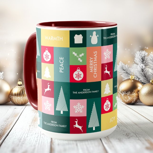 Weihnachten glückliche Tage Moderner Familienname Tasse (Christmas Happy Holidays Modern Family Name Mug)