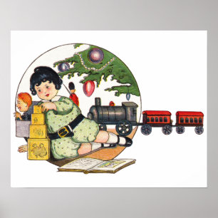 Weihnachten, glücklicher Junge spielen mit Spielze Poster