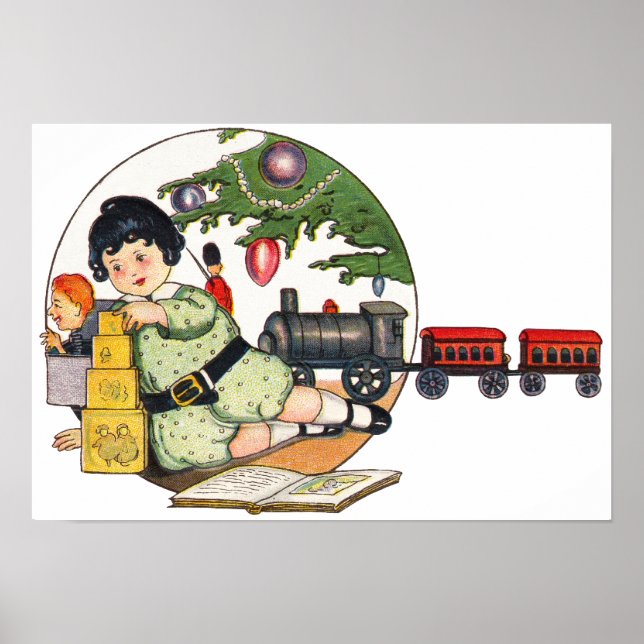 Weihnachten, glücklicher Junge spielen mit Spielze Poster (Vorne)