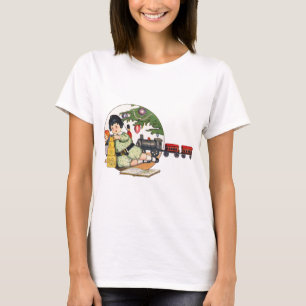 Weihnachten, glücklicher Junge spielen mit Spielze T-Shirt