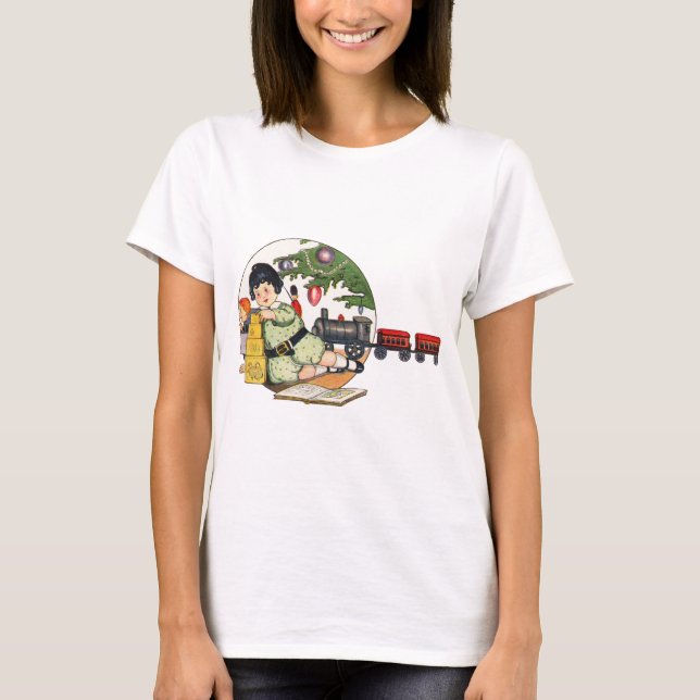 Weihnachten, glücklicher Junge spielen mit Spielze T-Shirt (Vorderseite)