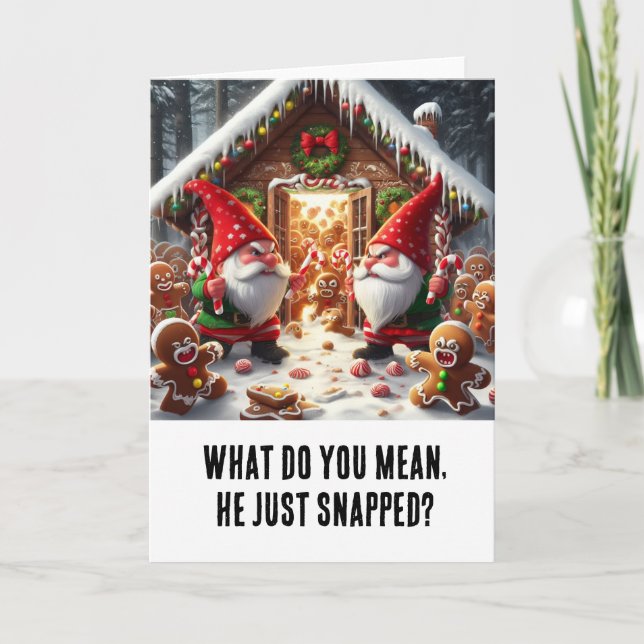 Weihnachten: Gnome beim Lebkuchenmann Karte (Vorderseite)