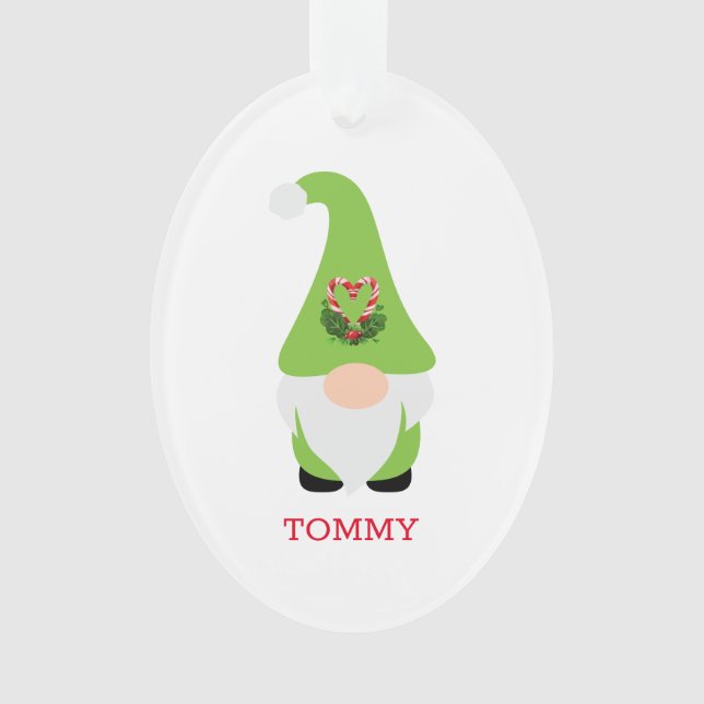 Weihnachten Gnome Grün NAME Happy Holidays Jahr Sp Ornament (Vorderseite)