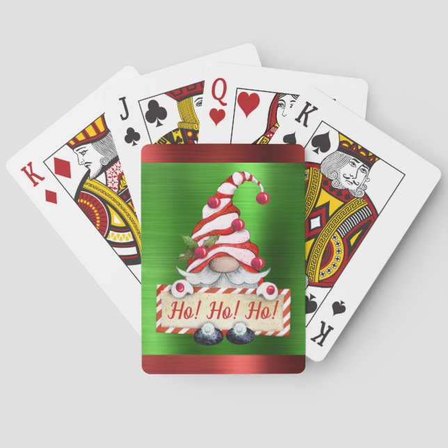 Weihnachten Gnome Ho! Ho! Ho! Red Green Metallic Spielkarten (Rückseite)