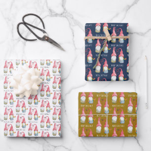 Weihnachten Gnome Personalisierte Aquarellkunst Geschenkpapier Set