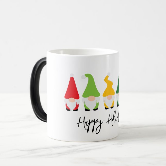Weihnachten Gnomes Happy Holidays Bunter Spaß Verwandlungstasse (Vorderseite Links)