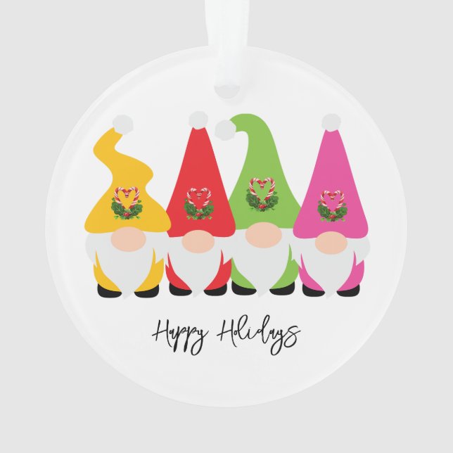 Weihnachten Gnomes Schachbrett Happy Holidays Name Ornament (Rückseite)