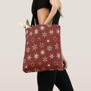 Weihnachten Gold Geo Stars - auf rotem Muster. Tasche
