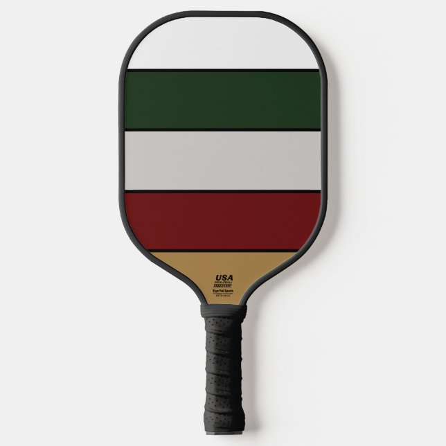 Weihnachten Gold Grün Rot Silber und Weiße Streife Pickleball Schläger (Vorderseite)