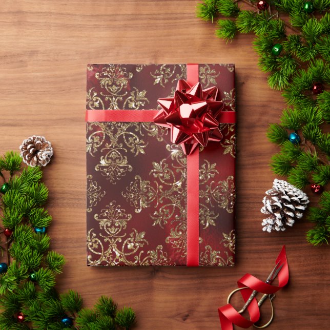Weihnachten Gold Metallic Damask Elegante Geschenkpapier (Feiertagsgeschenk)