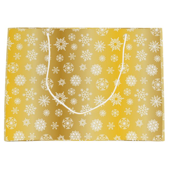 Weihnachten Gold mit weißen Schneeflocken Große Geschenktüte (Vorderseite)