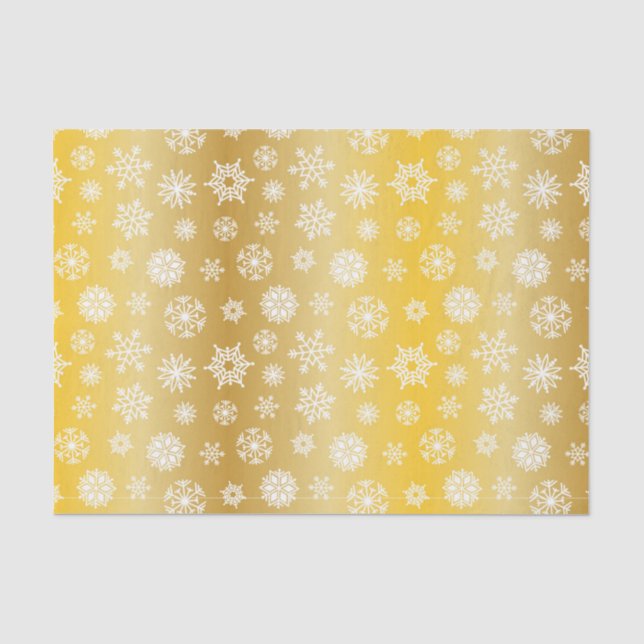 Weihnachten Gold mit weißen Schneeflocken Seidenpapier (Vorderseite)