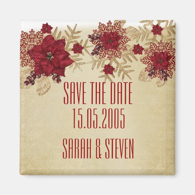 Weihnachten Gold/Roter Star Save the Date Magnet (Vorne)