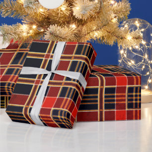 Weihnachten Gold/Schwarz/Rot Kariert   Schleifpapi Geschenkpapier
