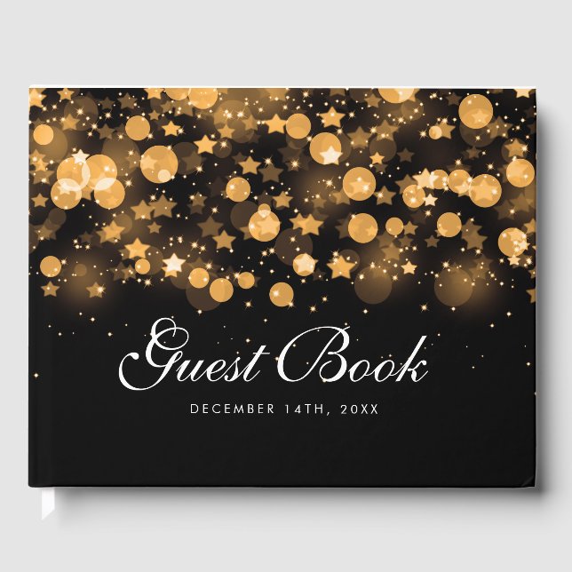 Weihnachten Gold Sparkling Star Gästebuch (Vorderseite)