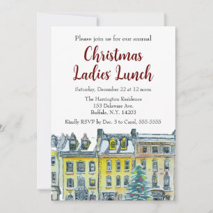 Weihnachten Gold Weißer handGezeichnet Brownstones Einladung