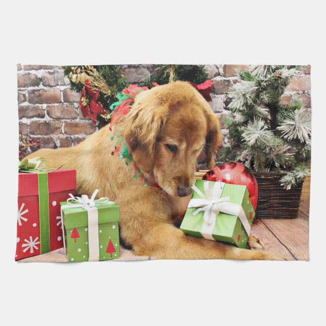 Weihnachten - golden retriever - Addison Küchentuch (Horizontal)