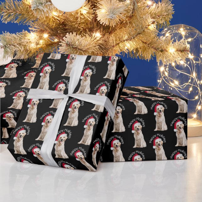 Weihnachten Golden Retriever auf schwarz Geschenkpapier (Feiertage)
