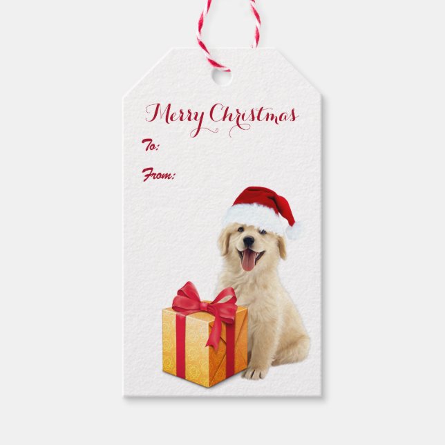 Weihnachten Golden Retriever Geschenkanhänger (Vorderseite)