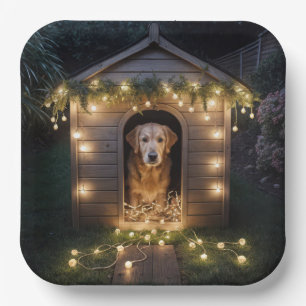Weihnachten Golden Retriever in Doghouse Pappteller