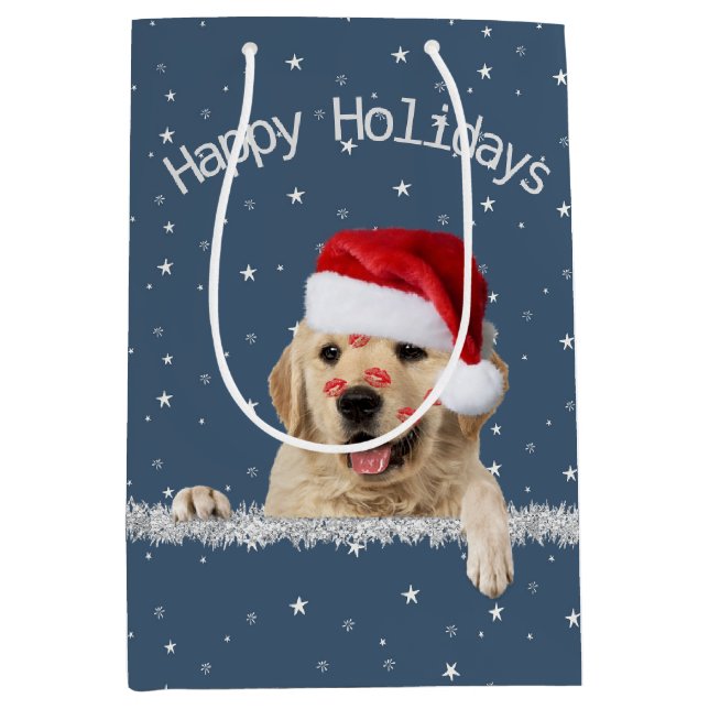 Weihnachten Golden Retriever mit Lipstick Kisses Mittlere Geschenktüte (Vorderseite)