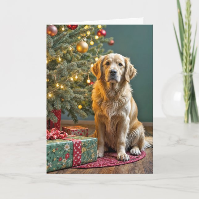 Weihnachten Golden Retriever mit Weihnachtsgeschen Karte (Vorderseite)