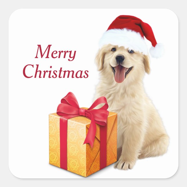 Weihnachten Golden Retriever Quadratischer Aufkleber (Vorderseite)