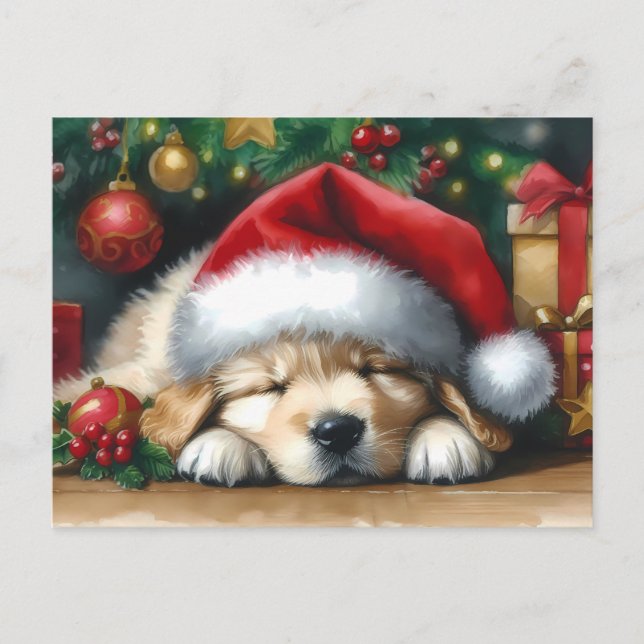 Weihnachten Golden Retriever Welpe Postkarte (Vorderseite)