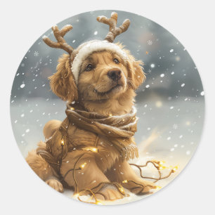 Weihnachten Golden Retriever Welpe Runder Aufkleber