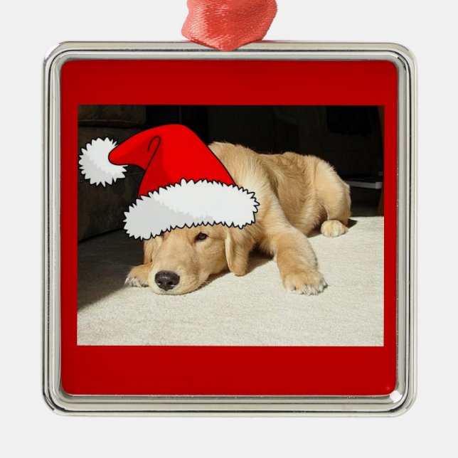 Weihnachten Golden Retriever Welpe Silbernes Ornament (Vorne)