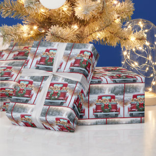 Weihnachten Golden Retriever Welpen in Retro LKW Geschenkpapier