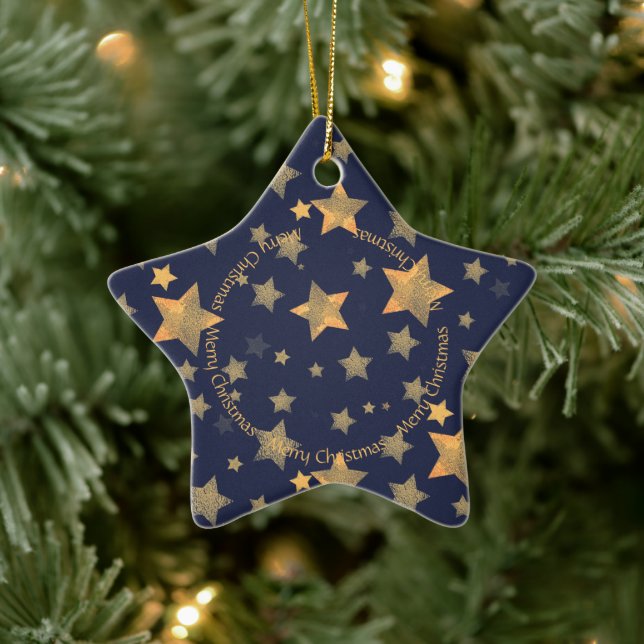 Weihnachten Golden Stars Navy Klassisches Elegante Keramik Ornament (Baum)