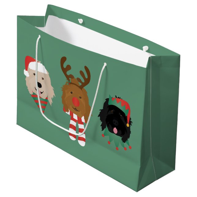 Weihnachten Goldendoodle Hunde Große Geschenktüte (Vorderseite Schrägansicht)