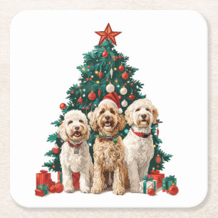 Weihnachten Goldendoodle Hunde Rechteckiger Pappuntersetzer
