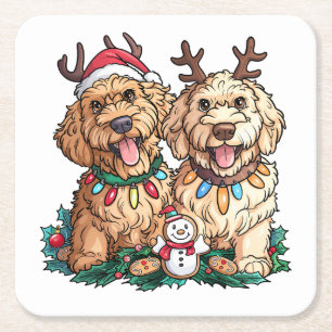 Weihnachten Goldendoodle Hunde Rechteckiger Pappuntersetzer