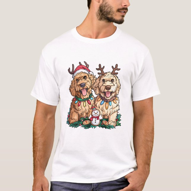 Weihnachten Goldendoodle Hunde T-Shirt (Vorderseite)