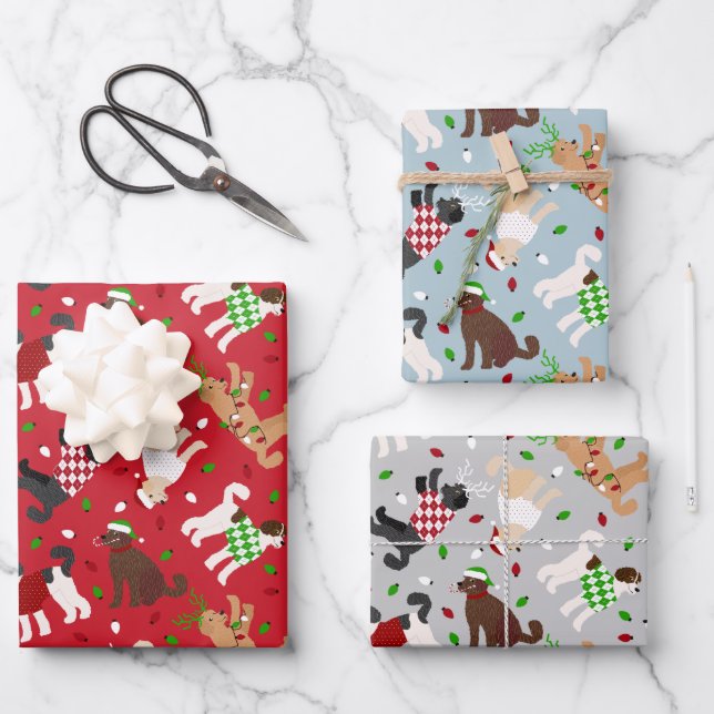 Weihnachten Goldendoodle Labradoodle Geschenkpapier Set (Vorderseite)