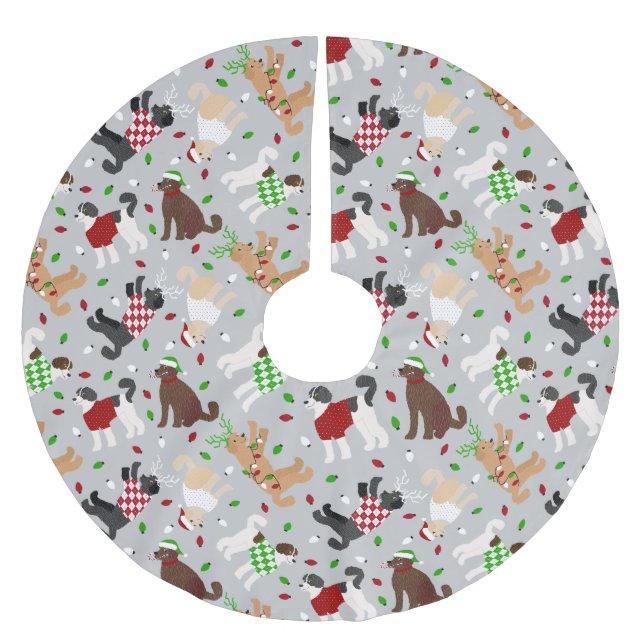Weihnachten Goldendoodle Labradoodle Polyester Weihnachtsbaumdecke (Vorderseite)
