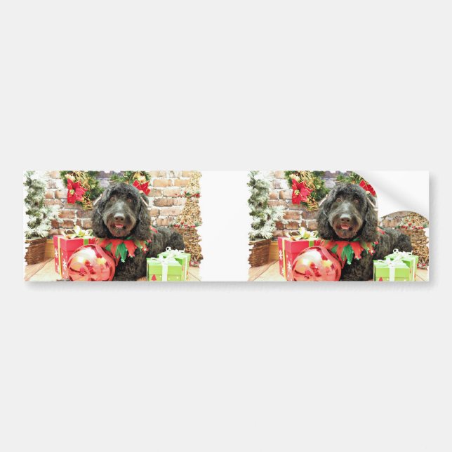 Weihnachten - GoldenDoodle - Perlen-Stau Autoaufkleber (Vorne)