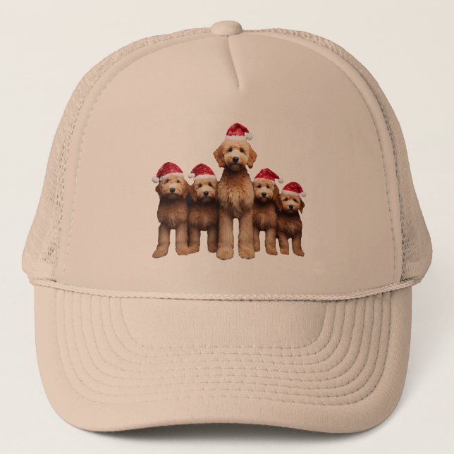 Weihnachten Goldendoodle, Xmas Labradoodle-Crew Truckerkappe (Vorderseite)