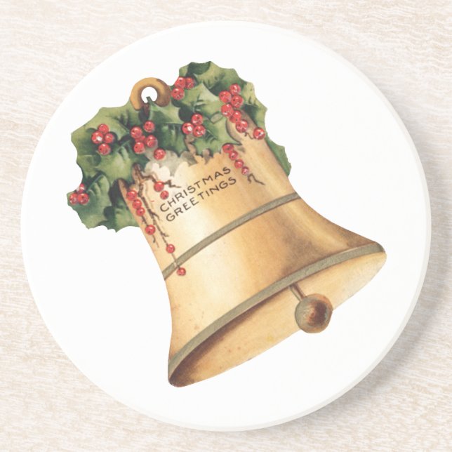 Weihnachten Goldene Glocken, Weihnachtsgrüße Sandstein Untersetzer (Vorne)