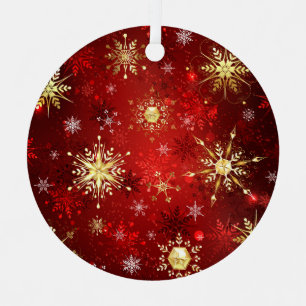 Weihnachten Goldene Schneeflocken auf Red Backgrou Ornament Aus Metall
