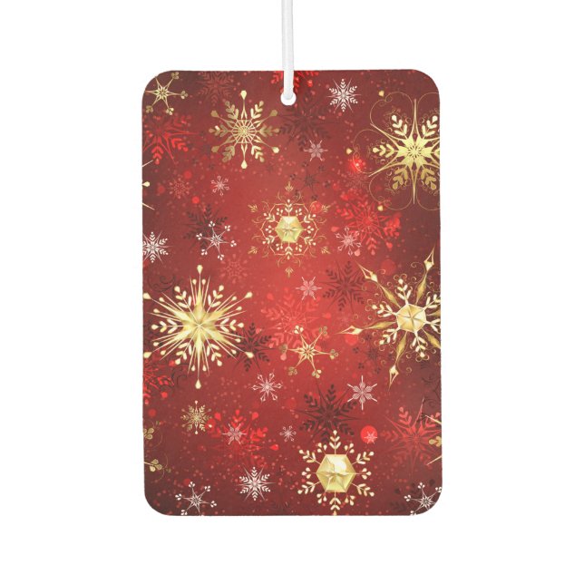 Weihnachten Goldene Schneeflocken im roten Hinterg Autolufterfrischer (Vorderseite)
