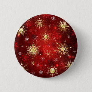 Weihnachten Goldene Schneeflocken im roten Hinterg Button