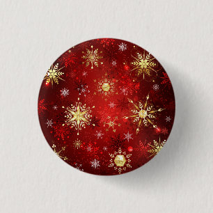 Weihnachten Goldene Schneeflocken im roten Hinterg Button