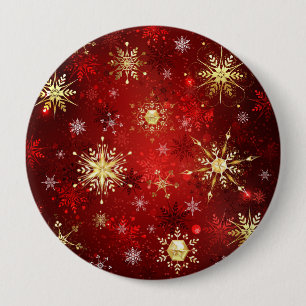 Weihnachten Goldene Schneeflocken im roten Hinterg Button
