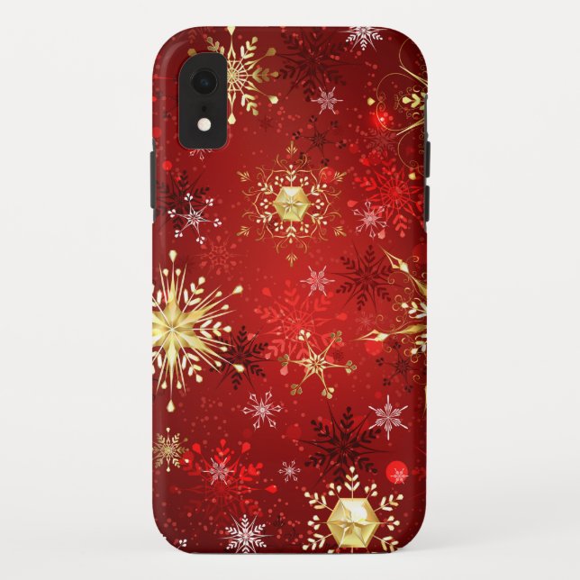 Weihnachten Goldene Schneeflocken im roten Hinterg Case-Mate iPhone Hülle (Rückseite)