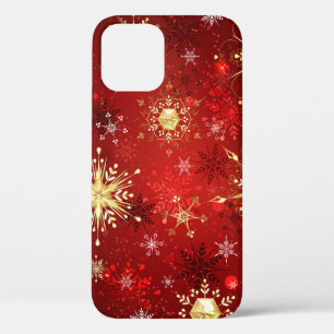 Weihnachten Goldene Schneeflocken im roten Hinterg Case-Mate iPhone Hülle