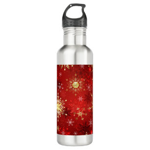 Weihnachten Goldene Schneeflocken im roten Hinterg Edelstahlflasche